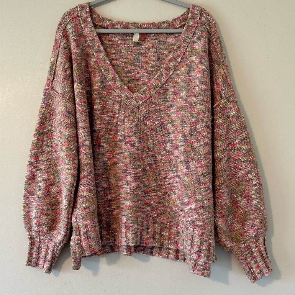 Anthropologie Multicolor Pink V-Neck Knit Sweater